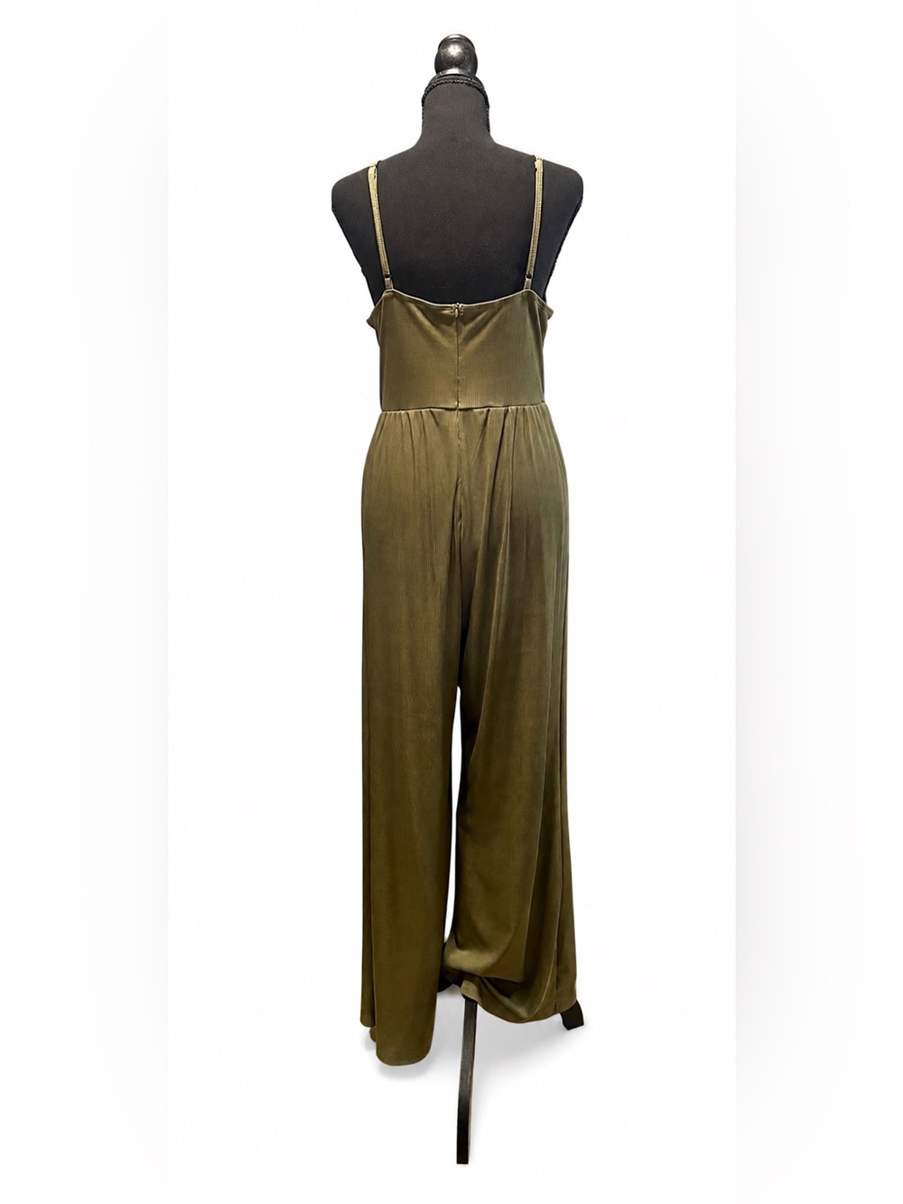 CIDER V-Neck Cami Wide Leg Jumpsuit Olive Green Size L US 8 - Picture 3 of 14